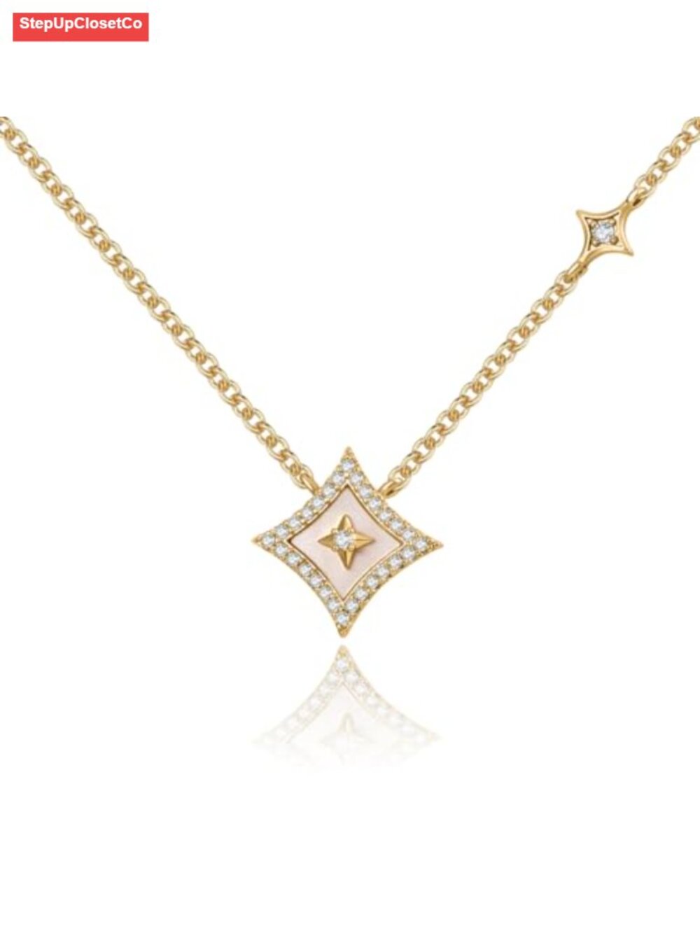 18K Gold-Plated Copper Star Pendant Necklace with Shell & Zircons